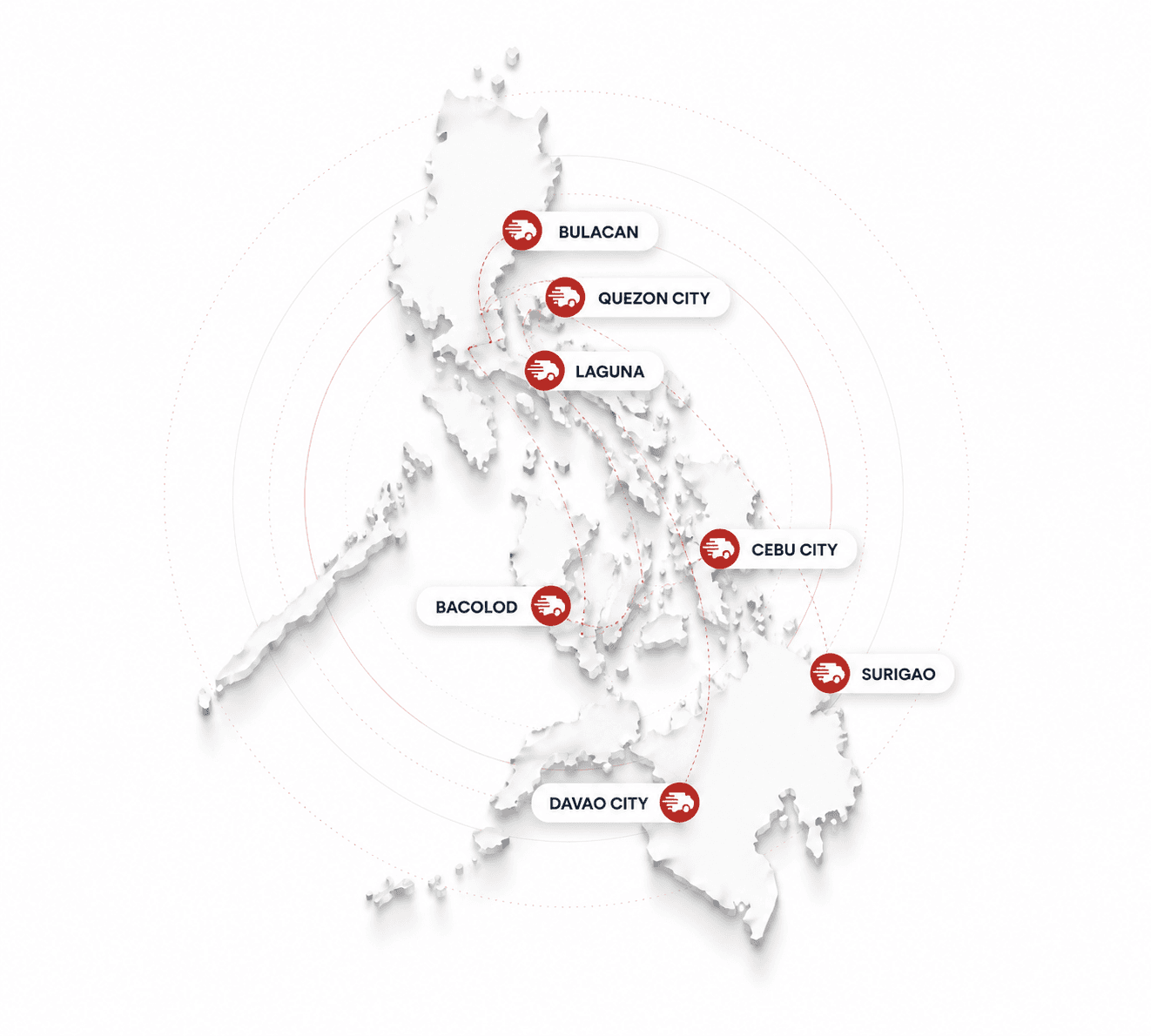 Map of the Philippines showing DSSI operating locations: Bulacan, Quezon City, Laguna, Bacolod, Cebu, General Santos, and Davao de Oro
